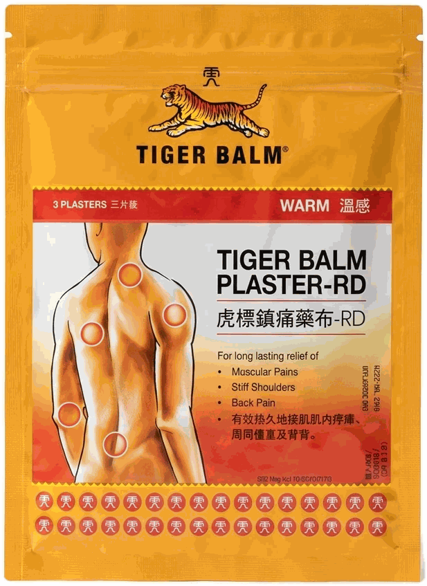 Tiger Balm Plaster-RD Warm, presentat individualment sobre un fons clar
